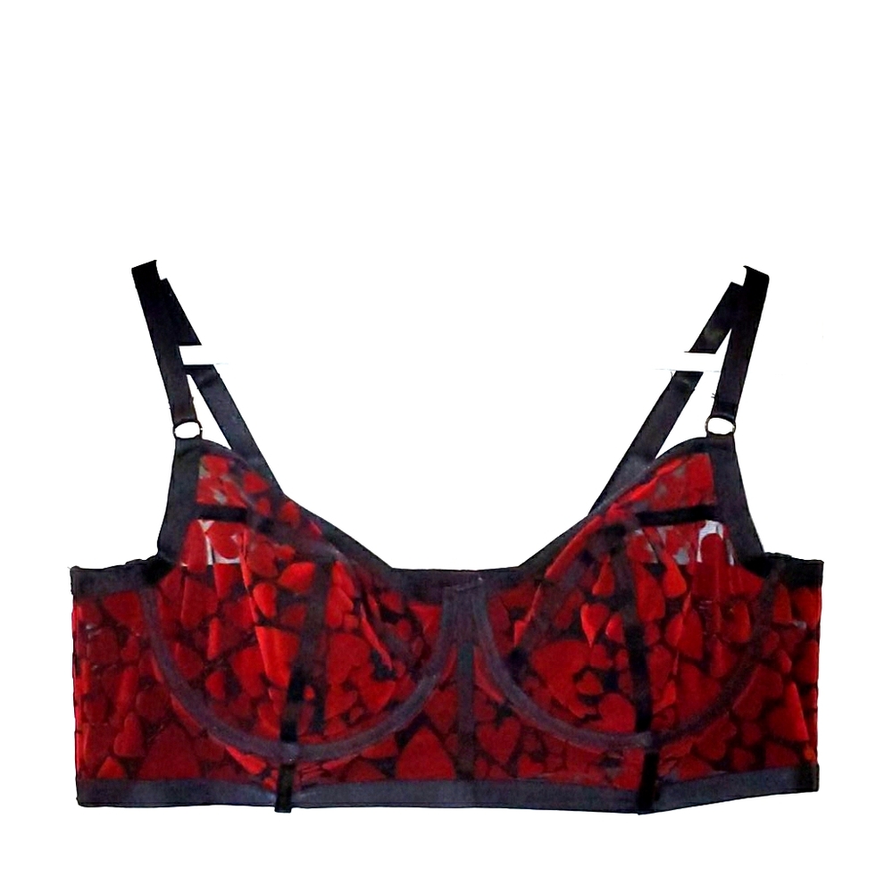 Fuzzy hearts long line bra